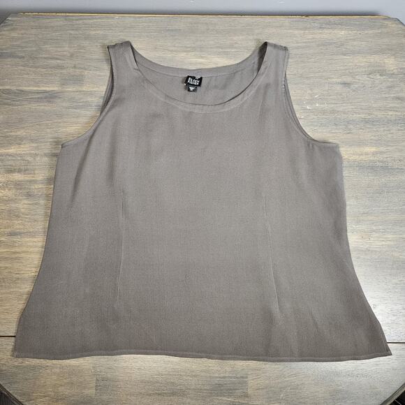 Eileen Fisher 100% Silk Sleeveless Blouse Light Brown Front Pleats Size XL - Picture 1 of 6